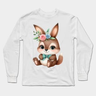 Rabbit with flowers on his head Long Sleeve T-Shirt